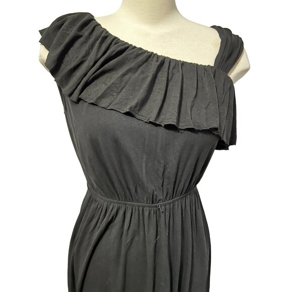 Madison Black Ruffle One Shoulder Mini Dress Sz Petite Small Flowy Ruffle Collar - Picture 13 of 13